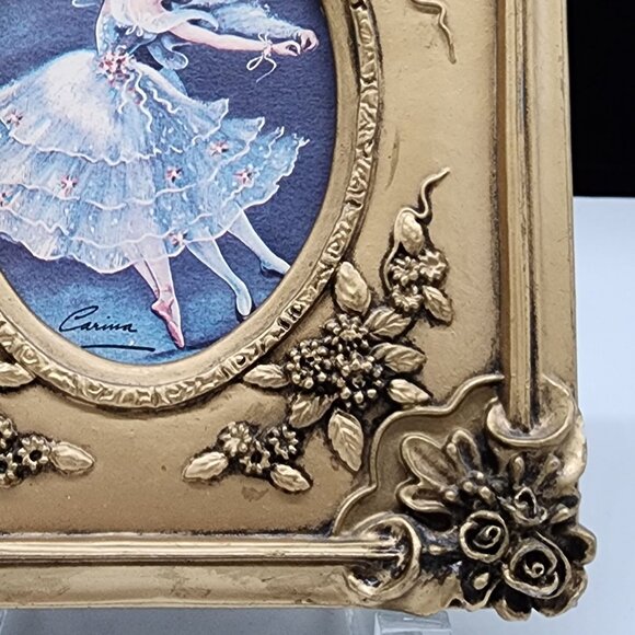 Vintage Heavy Chalkware Picture Frame Ornate Floral Design Oval Center 2-1/2x4 - Picture 4 of 10